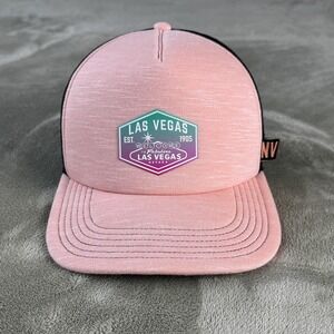Las Vegas Hat Cap Snap Back Mens One Size Pink Mesh Trucker Bump Cap NV Souvenir